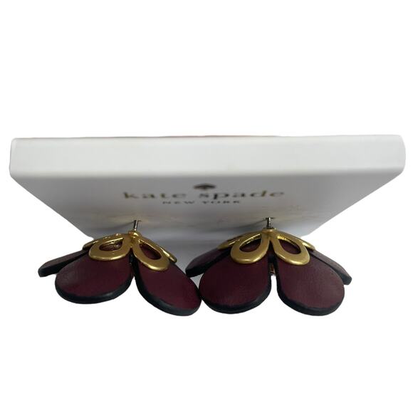 NEW Kate Spade Leather 3D Floral Earrings Russet Red - Picture 6 of 7